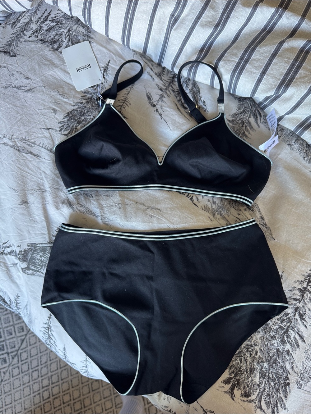 Wolford Black Bikini with White Piping